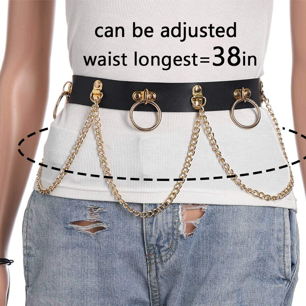 Bodiy Leather Waist Chain Belts Gold Punk Belly Chain Sexy Ring Club Rave Accessories Body Chain Jewelry for Women and Girls Apparel & Accessories > Jewelry > Body Jewelry Bodiy   