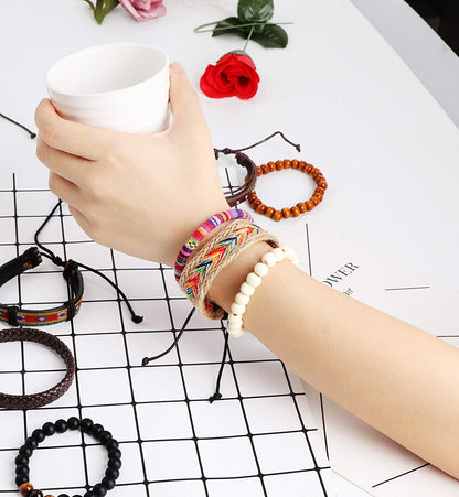 LOLIAS 18Pcs Leather Chakra Bead Tribal Bracelet for Men Women Charm Ethnic Wood Beaded Hemp Bracelets Boho Wristbands Apparel & Accessories > Jewelry > Bracelets LOLIAS   