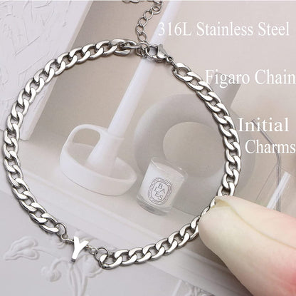 Silver Anklet Initial Ankle Bracelets for Women Teen Girls Figaro Chain Personalized Birthday Gifts for Women Summer Gift Beach Jewelry Anklet for Women Letter A-Z Jewelry Apparel & Accessories > Jewelry > Anklets JoycuFF   