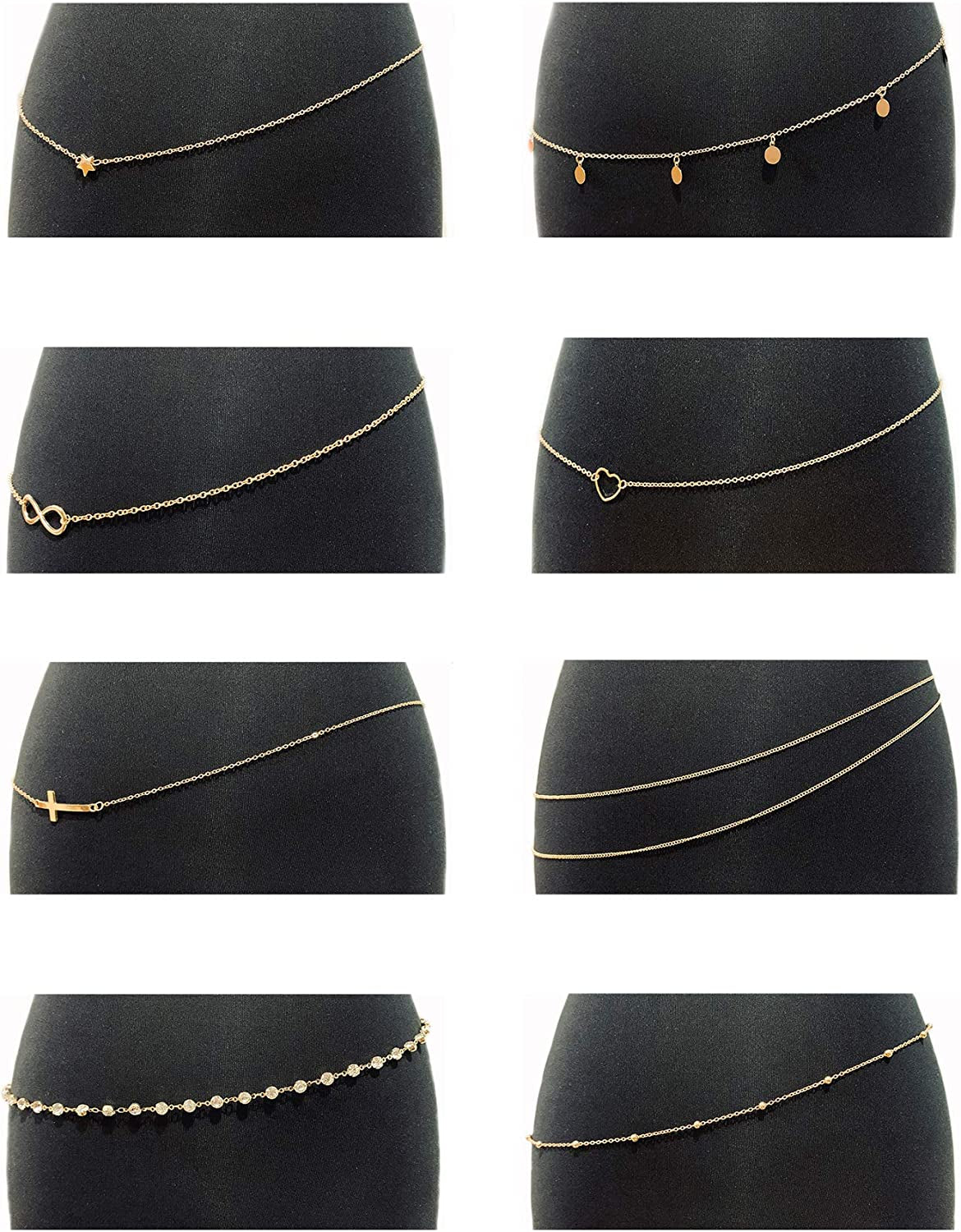 Tornito 4-8Pcs Sexy Body Chain Belly Waist Chain Necklace Summer Beach Crossover Bikini Bra Body Jewelry for Women Gold Tone Apparel & Accessories > Jewelry > Body Jewelry Tornito A2:8pcs, Gold Tone  