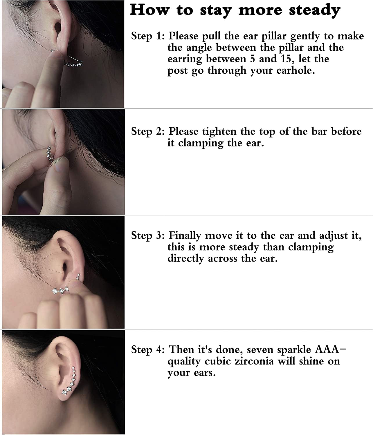 Earring for Women Cartilage 7 Crystals Ear Cuffs Hoop Climber S925 Sterling Silver Earrings with Cubic Zirconia CZ Hypoallergenic Piercing Gifts for Her Apparel & Accessories > Jewelry > Earrings Elensan   