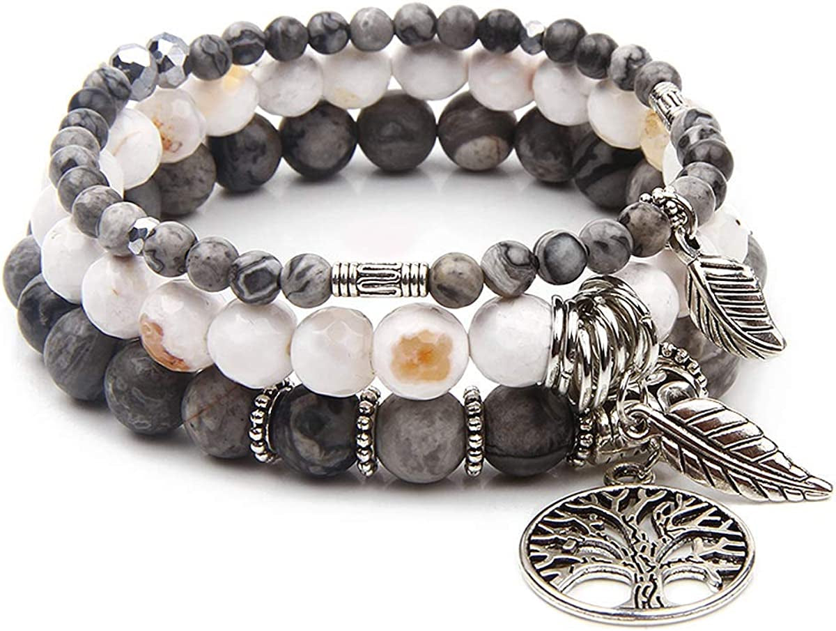 Tree of Life Turquoise Jasper & Tibetan Agate Gemstone Chakra Beaded Bracelet | Beach Charm Bracelet Set - Ocean Jewelry…… Apparel & Accessories > Jewelry > Bracelets Jardme Map Gray  