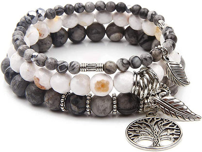 Tree of Life Turquoise Jasper & Tibetan Agate Gemstone Chakra Beaded Bracelet | Beach Charm Bracelet Set - Ocean Jewelry…… Apparel & Accessories > Jewelry > Bracelets Jardme Map Gray  
