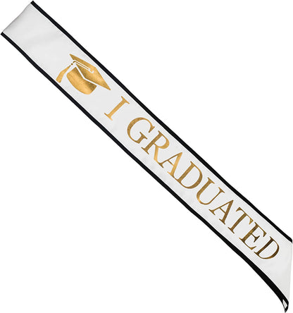 Graduationmall Graduation Sash Class of 2022 Graduation Stole with Gold Glitter Letter I Graduated for Party Apparel & Accessories > Clothing Accessories > Sashes KYLIE MAX White  