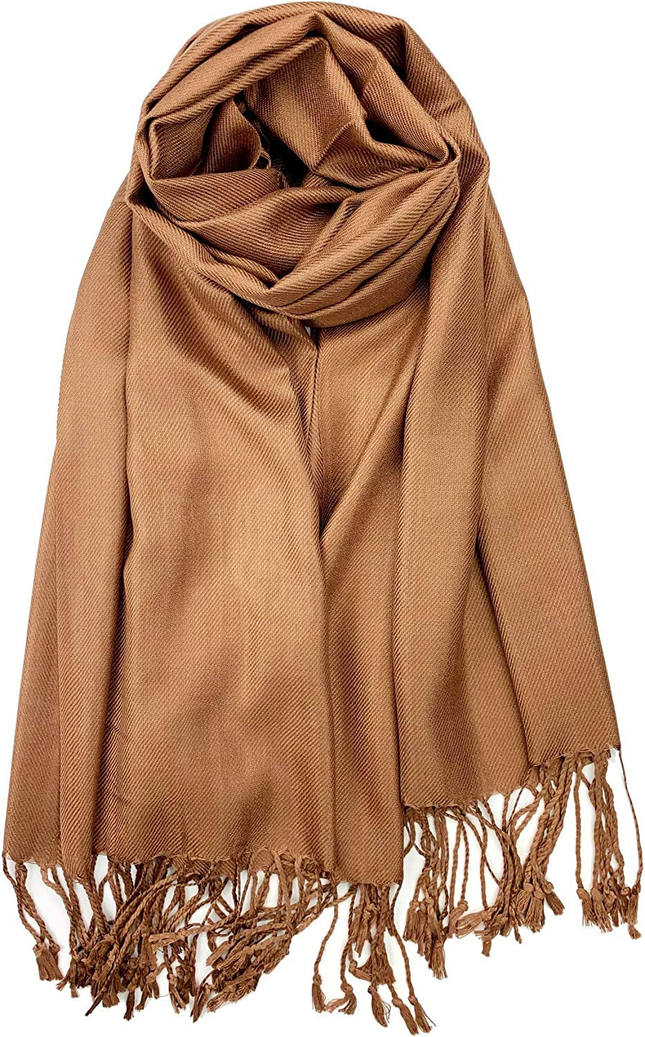 Plum Feathers Premium Solid Color and Metallic Fashion Scarf, Womens Pashmina Shawl Wrap with Fringes Apparel & Accessories > Clothing Accessories > Scarves & Shawls Plum Feathers Mocha Brown  