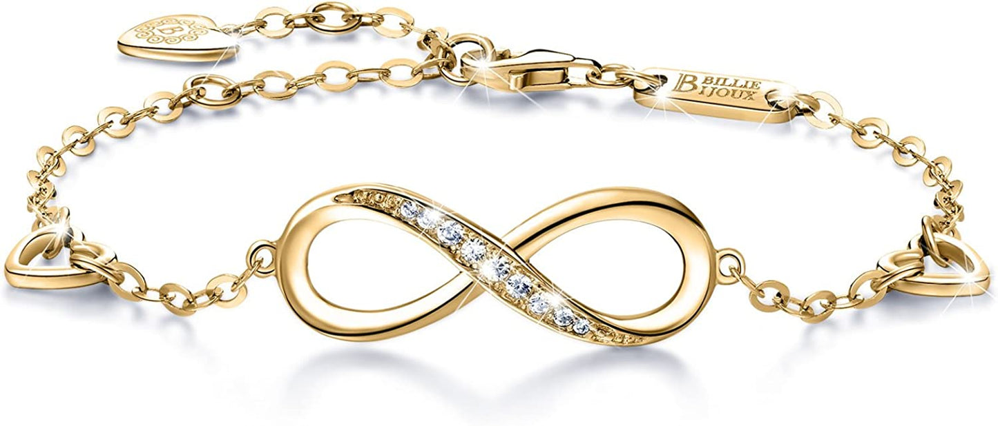 Billie Bijoux Womens 925 Sterling Silver Infinity Endless Love Symbol Charm Adjustable Bracelet Mother'S Day Gift for Wife Women Girls Mom Apparel & Accessories > Jewelry > Bracelets Billie Bijoux C- Gold  