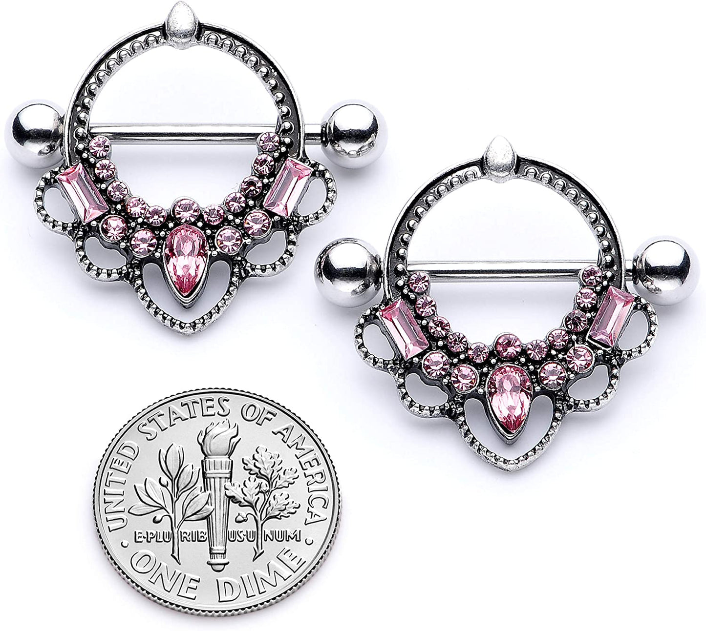 Body Candy 2Pc 14G Nipplerings Piercing Women 316L Steel Color Accent Nipple Shield Nipple Ring Set 16Mm Apparel & Accessories > Jewelry > Body Jewelry Body Candy   