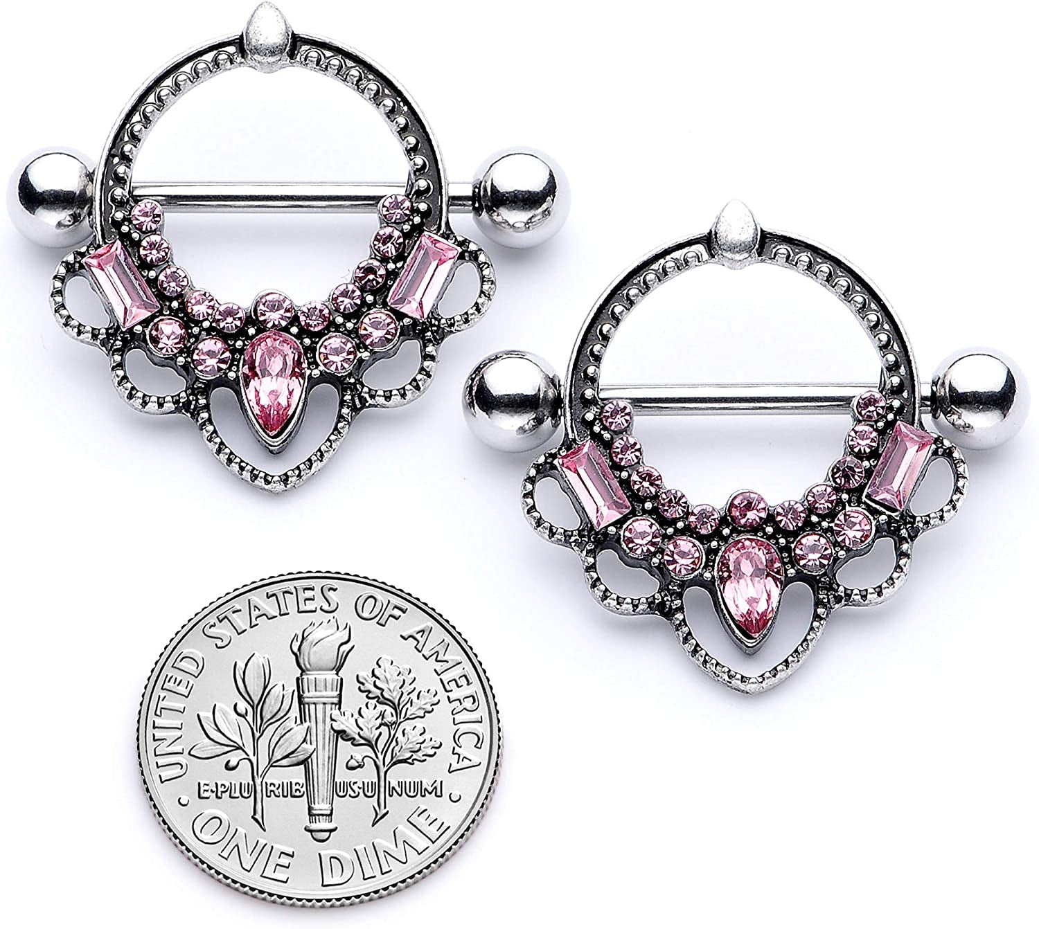 Body Candy 2Pc 14G Nipplerings Piercing Women 316L Steel Color Accent Nipple Shield Nipple Ring Set 16Mm Apparel & Accessories > Jewelry > Body Jewelry Body Candy   