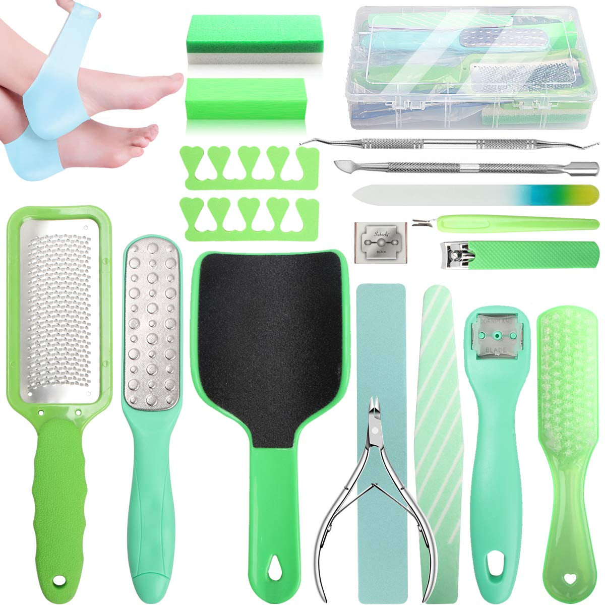 Professional Pedicure Kit SOFYE Foot Files Set Tools Double Sided Files Exfoliating Prevent Dead Skin Foot Skin Care Tool Set Salon Pedicure Kit Washable Effectively 23 in 1-Green Health & Beauty > Personal Care > Foot Care SOFYE   