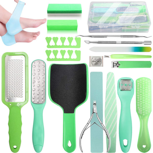 Professional Pedicure Kit SOFYE Foot Files Set Tools Double Sided Files Exfoliating Prevent Dead Skin Foot Skin Care Tool Set Salon Pedicure Kit Washable Effectively 23 in 1-Green Health & Beauty > Personal Care > Foot Care SOFYE   