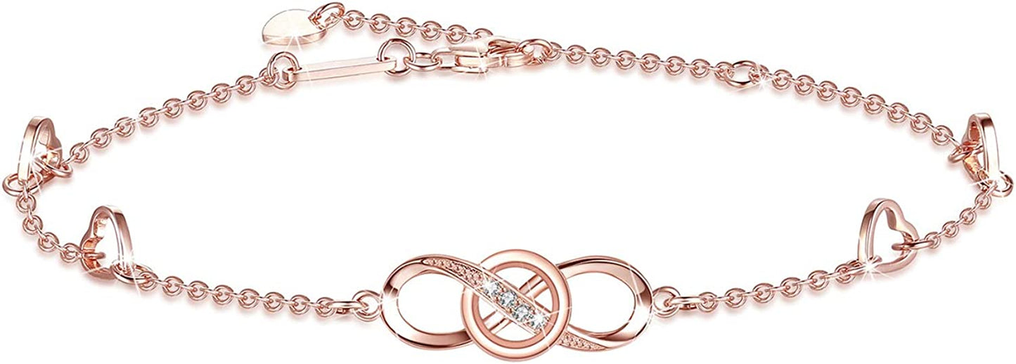 Infinity Ankle Bracelet for Women, 925 Sterling Silver Charm Adjustable Anklet, Large Bracelet Fine Jewelry ♥ Mothers Day Gifts ♥ White Gold / Rose Gold Plated Apparel & Accessories > Jewelry > Anklets PUPILLEMON infinity anklet rose gold  