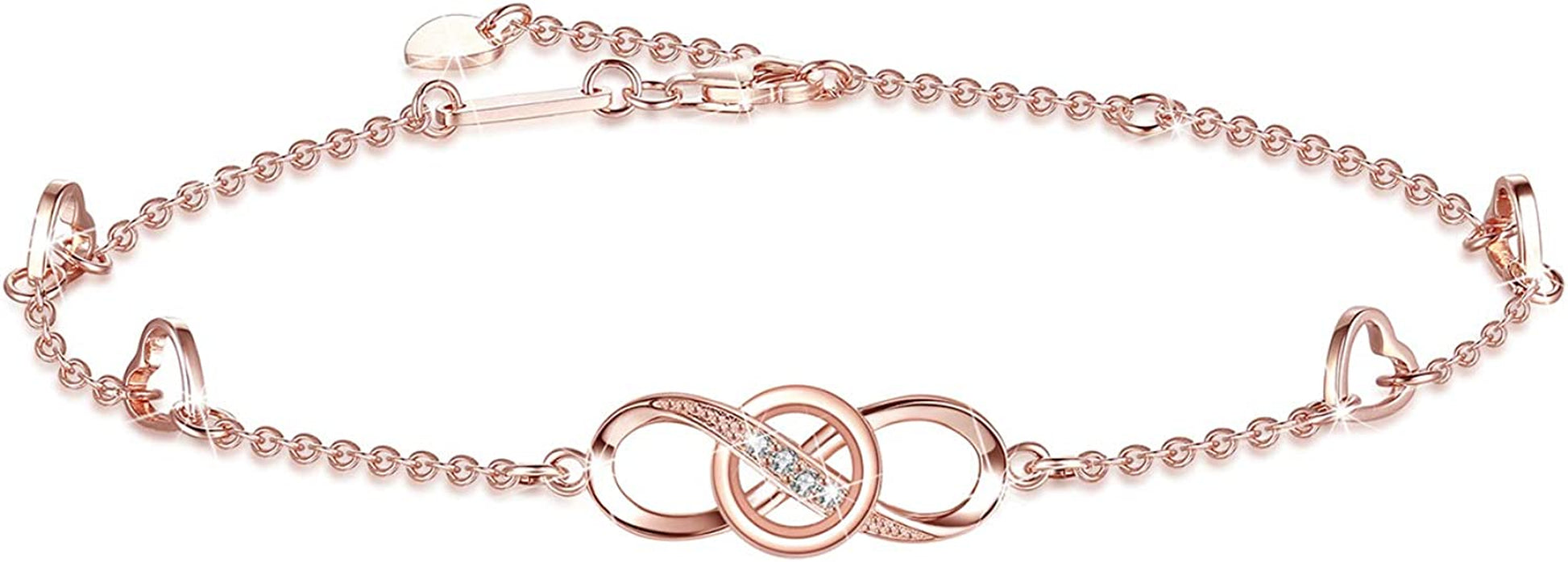 Infinity Ankle Bracelet for Women, 925 Sterling Silver Charm Adjustable Anklet, Large Bracelet Fine Jewelry ♥ Mothers Day Gifts ♥ White Gold / Rose Gold Plated Apparel & Accessories > Jewelry > Anklets PUPILLEMON infinity anklet rose gold  