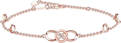 Infinity Ankle Bracelet for Women, 925 Sterling Silver Charm Adjustable Anklet, Large Bracelet Fine Jewelry ♥ Mothers Day Gifts ♥ White Gold / Rose Gold Plated Apparel & Accessories > Jewelry > Anklets PUPILLEMON infinity anklet rose gold  