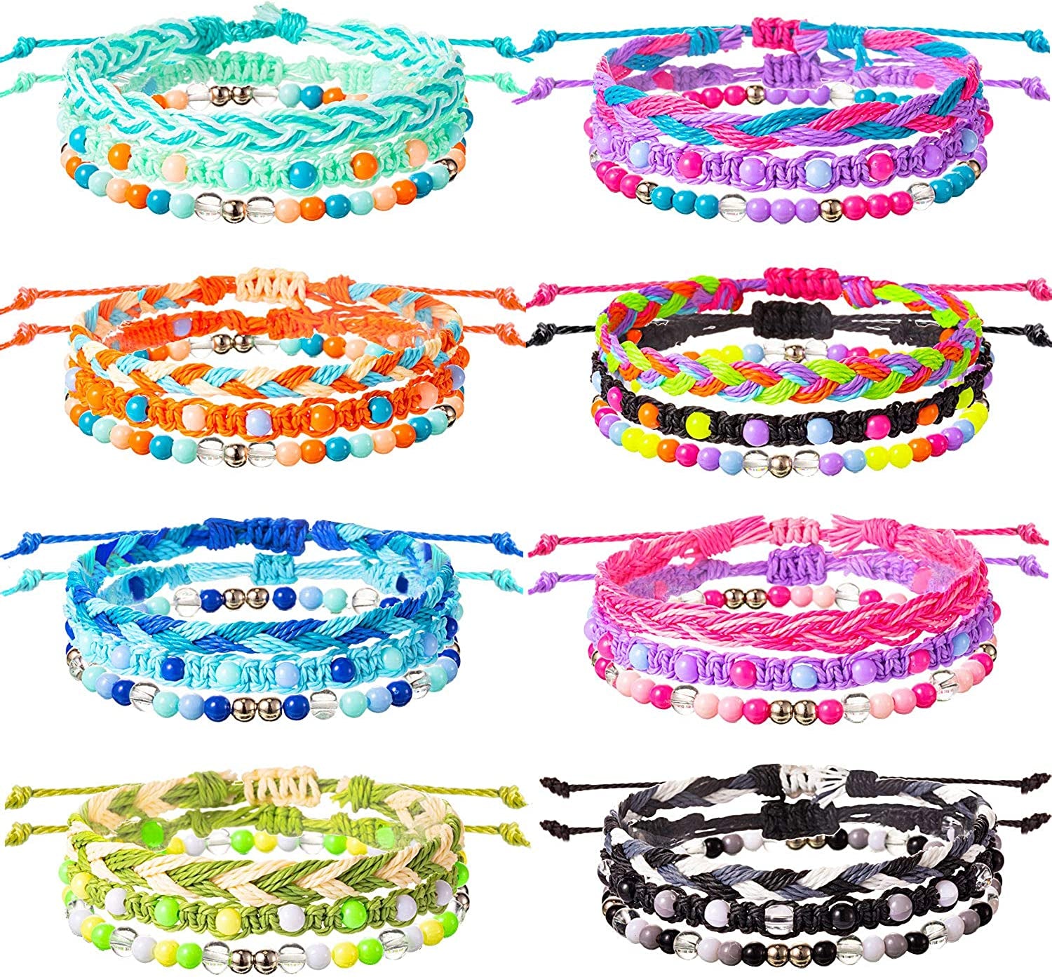 VSCO Bracelets 24 Pieces Braided Stretch Friendship Bracelets Stackable Bead Woven String Bracelets Adjustable Wave Rope Bracelets Friendship Jewelry for VSCO Girls Teen Women Apparel & Accessories > Jewelry > Bracelets WILLBOND Fresh Style  