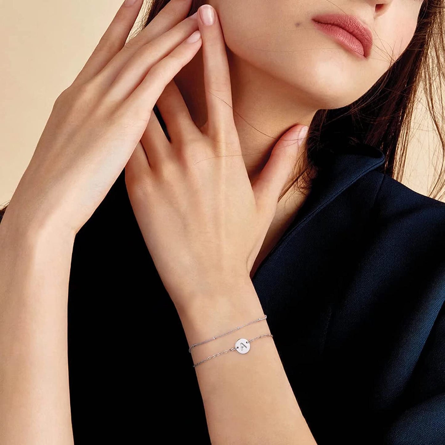 Silver Initial Bracelets for Women Teen Girls, 14K White Gold Filled Layered Letter Initial Bracelet Dainty Disc Initial Charm Bracelets Silver Bracelets for Women Girls Jewelry Gifts for Girls Apparel & Accessories > Jewelry > Bracelets MONOZO   