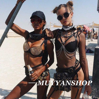 Punk Leather Waist Chain Silver Belly Body Chains Festival Body Chain Jewelry for Women and Girls Apparel & Accessories > Jewelry > Body Jewelry Muyyan   