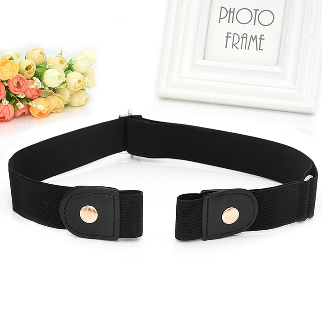 Borsgye No Buckle Elastic Belt Adjustable Stretch Waist Belt Buckless Invisible Belt Buckle Free Belt for Women Men Jeans Pants Dress with Brass Snap Fastener - Black Apparel & Accessories > Clothing Accessories > Belts Borsgye   