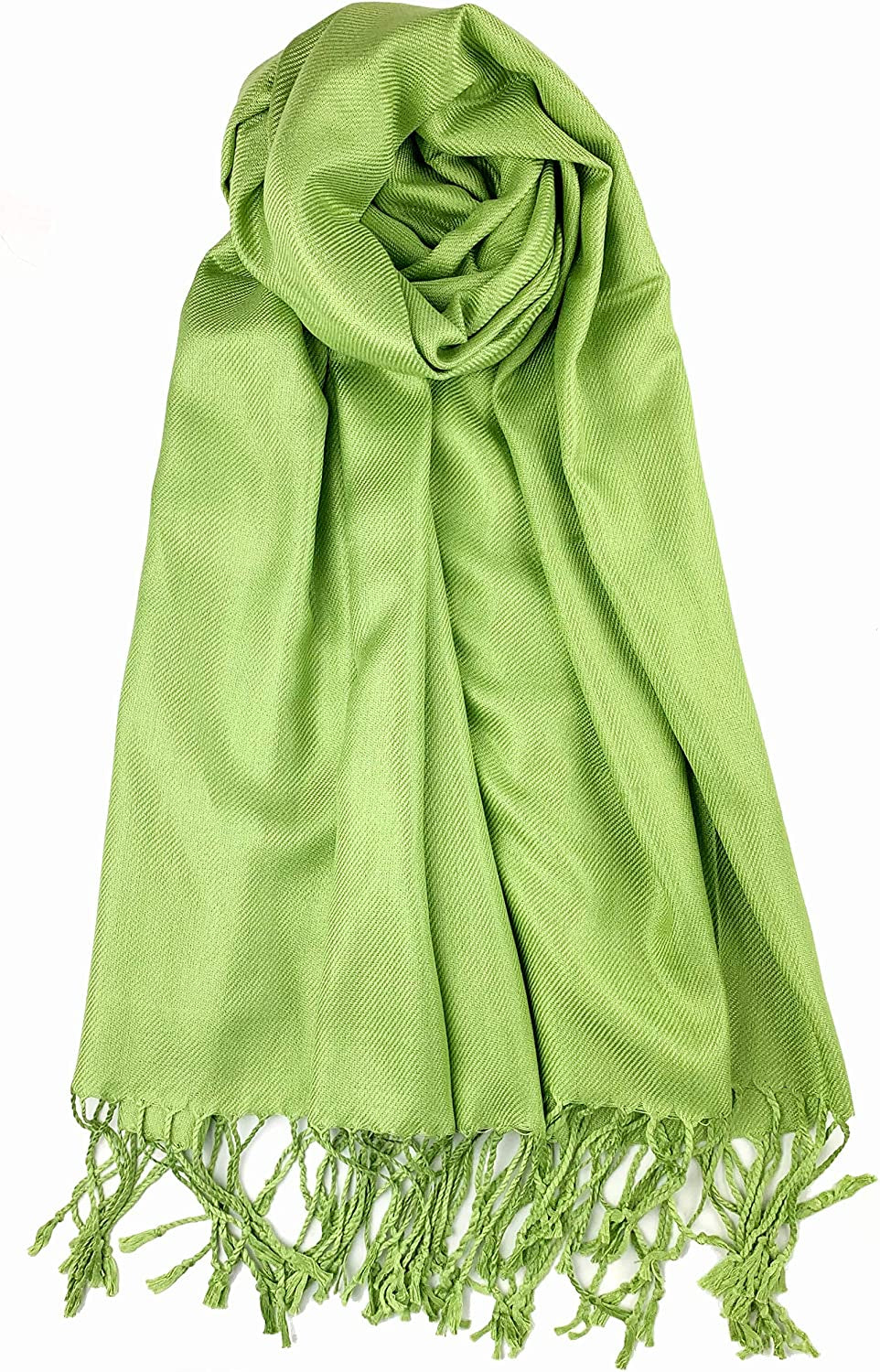 Plum Feathers Premium Solid Color and Metallic Fashion Scarf, Womens Pashmina Shawl Wrap with Fringes Apparel & Accessories > Clothing Accessories > Scarves & Shawls Plum Feathers Olive  