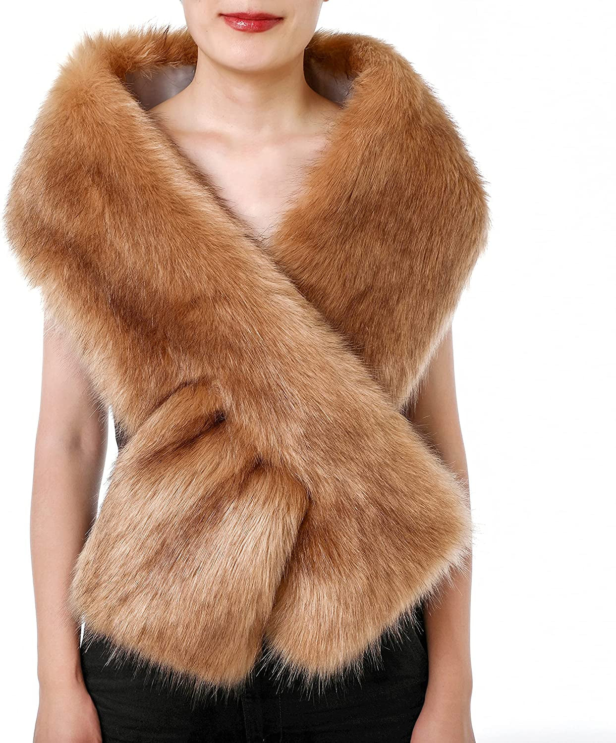 Dikoaina Women'S Winter Fake Faux Fur Scarf Wrap Collar Shawl Shrug Apparel & Accessories > Clothing Accessories > Scarves & Shawls Dikoaina Khaki 48"/125cm 
