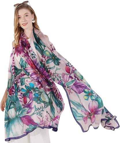 DANA XU Long Silk Fashion Oblong Floral Oversize Soft Scarf Wedding Shawls Beach Wraps Bandana Scarves for Women Apparel & Accessories > Clothing Accessories > Scarves & Shawls DANA XU 11 Purple  