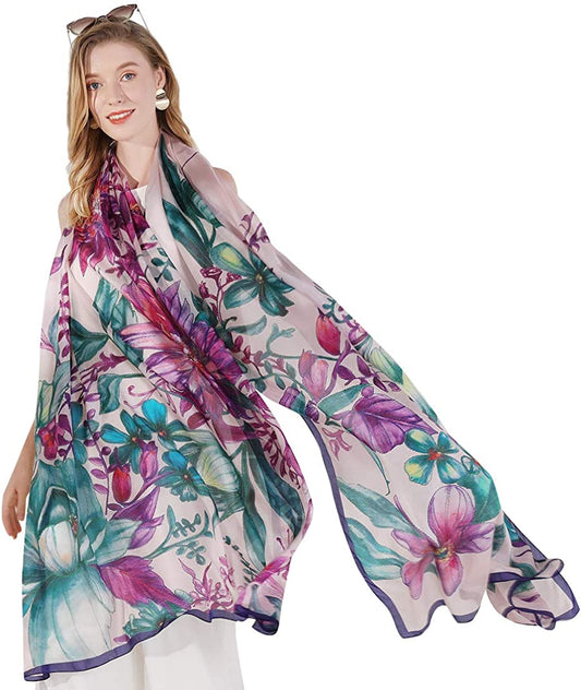 DANA XU Long Silk Fashion Oblong Floral Oversize Soft Scarf Wedding Shawls Beach Wraps Bandana Scarves for Women Apparel & Accessories > Clothing Accessories > Scarves & Shawls DANA XU 11 Purple  