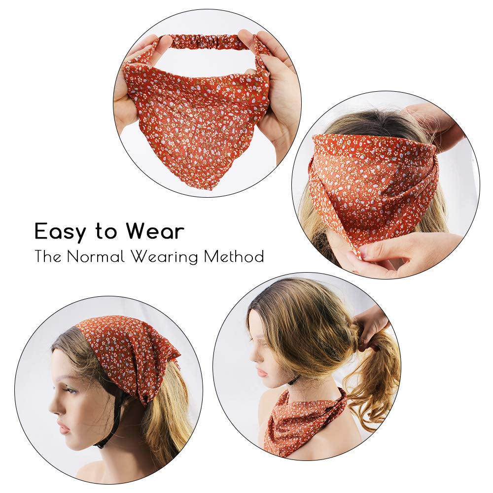 Floral Hair Scarf Headband - TOBATOBA 5 Pcs Hair Bandanas for Women Bandana Headband Chiffon Boho Headbands for Women Elastic Head Bandana Floral Bandana Headbands for Women Girls Hair Accessories Apparel & Accessories > Clothing Accessories > Bandanas & Headties TOBATOBA   