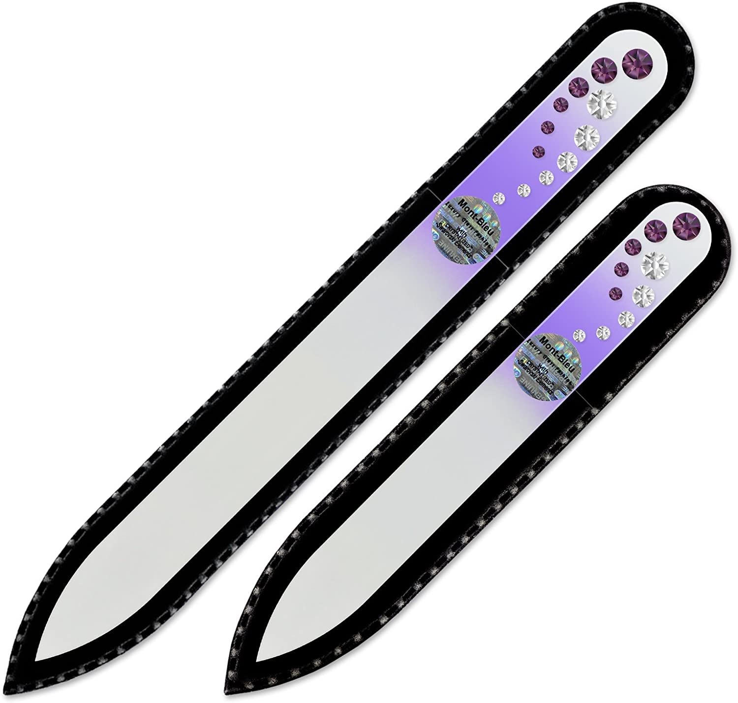 Washable Nail Files - Mont Bleu Set of 2 Glass Nail Files Hand Decorated with Crystals - Handmade Gifts for Women - Expertly Shape Nails & Enjoy a Smooth Finish - Nail Filing Tools Health & Beauty > Personal Care > Cosmetics > Cosmetic Tools > Nail Tools Mont Bleu Amethyst - Crystal  