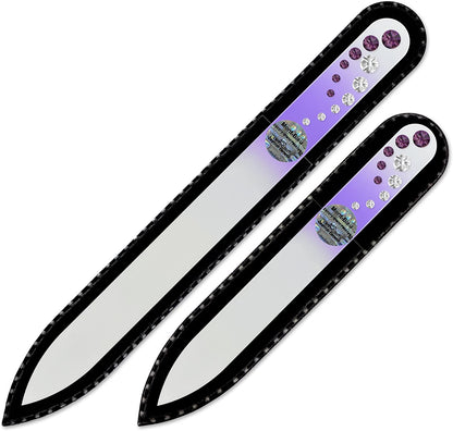 Washable Nail Files - Mont Bleu Set of 2 Glass Nail Files Hand Decorated with Crystals - Handmade Gifts for Women - Expertly Shape Nails & Enjoy a Smooth Finish - Nail Filing Tools Health & Beauty > Personal Care > Cosmetics > Cosmetic Tools > Nail Tools Mont Bleu Amethyst - Crystal  