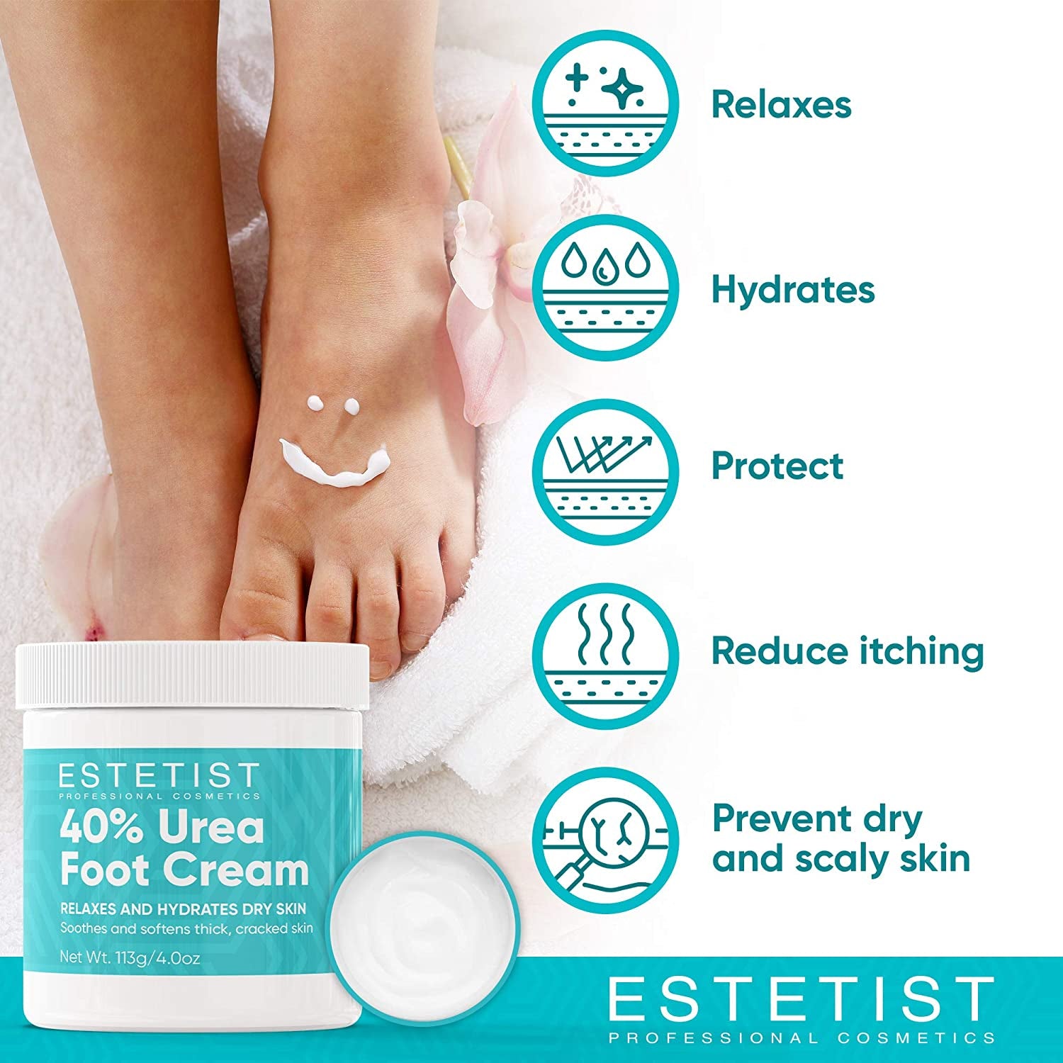 Urea Foot Cream 40%, Foot Lotion for Dry Cracked Feet, Moisturizer for Rough Heel, Foot Care Lotion with Vitamin E and Aloe Vera, Reduce Itching Health & Beauty > Personal Care > Foot Care ESTETIST COSMETICS   