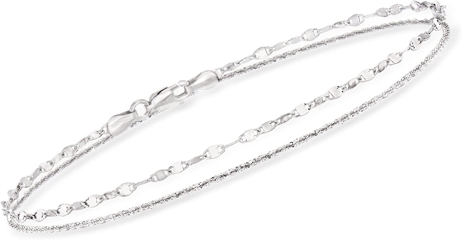 Ross-Simons Italian Sterling Silver Dual-Chain Draped Anklet. 10 Inches Apparel & Accessories > Jewelry > Anklets Ross-Simons   