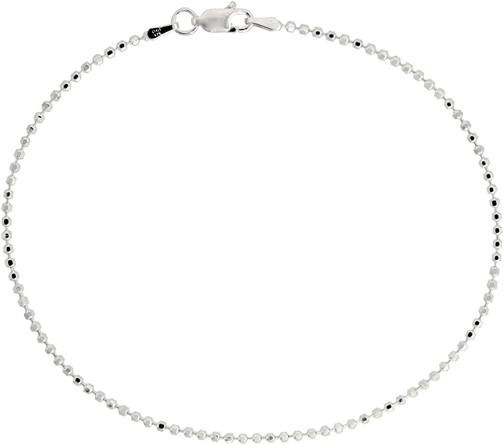 Sterling Silver Faceted Pallini Bead Ball Chain Necklaces & Bracelets 1.8Mm Nickel Free Italy, 7-30 Inch Apparel & Accessories > Jewelry > Anklets Sabrina Silver 22.0 Inches  