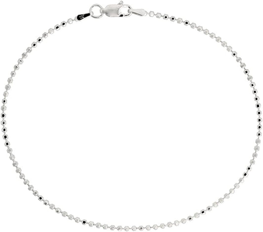 Sterling Silver Faceted Pallini Bead Ball Chain Necklaces & Bracelets 1.8Mm Nickel Free Italy, 7-30 Inch Apparel & Accessories > Jewelry > Anklets Sabrina Silver 22.0 Inches  