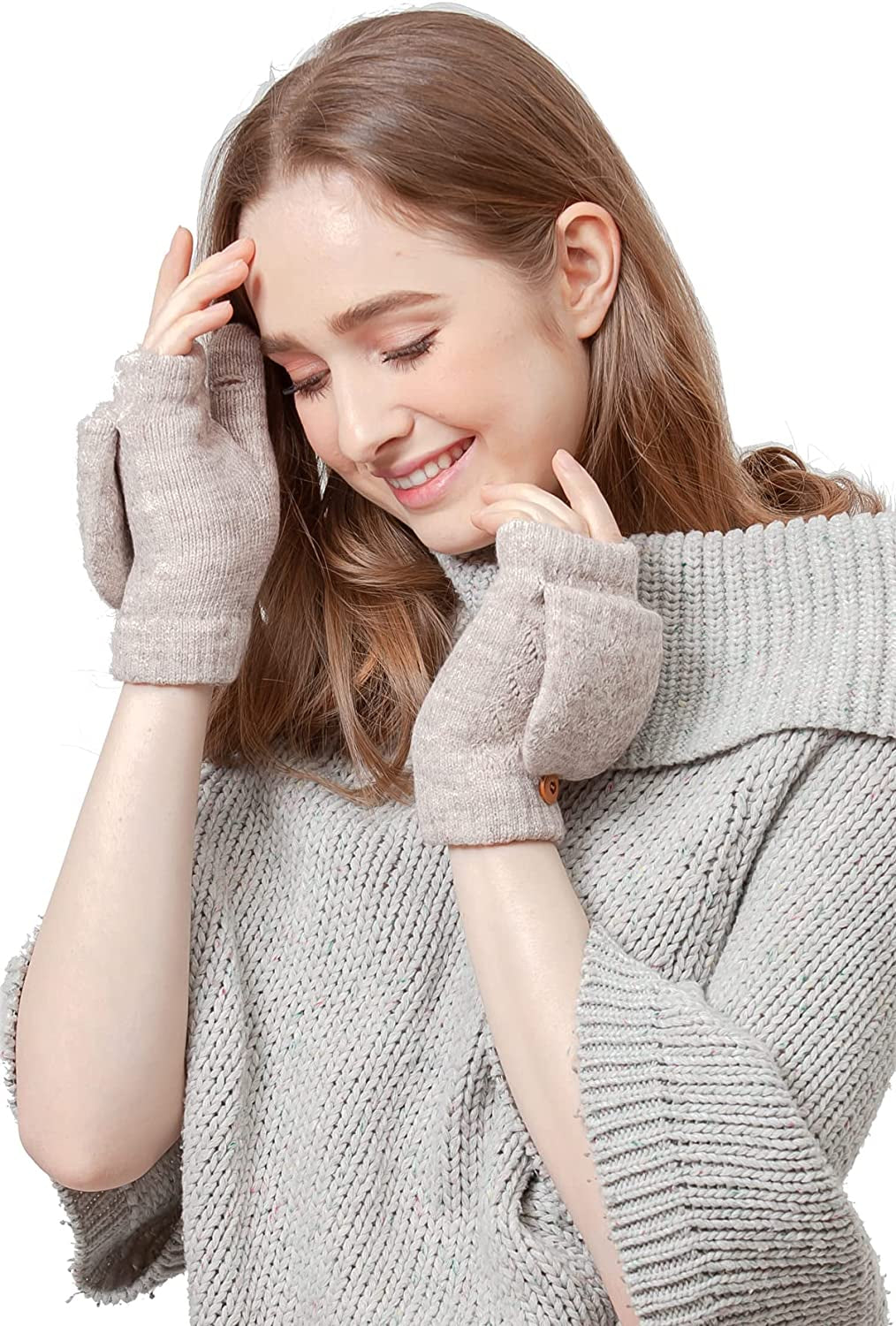 BYOS Women'S Winter Cozy Diamond Pattern Fleece Lined Flip Top Convertible Knit Gloves Mittens Apparel & Accessories > Clothing Accessories > Gloves & Mittens Be Your Own Style Nature  