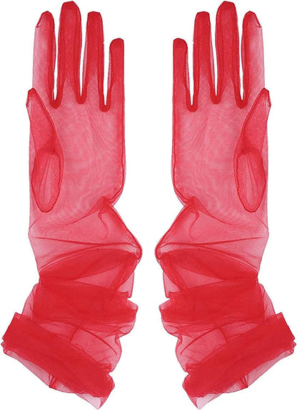 TAIKMD Women'S Tulle Evening Long Gloves Party Opera Photography Semi Sheer Wedding Bridal Glove Mittens Apparel & Accessories > Clothing Accessories > Gloves & Mittens TAIKMD Red  