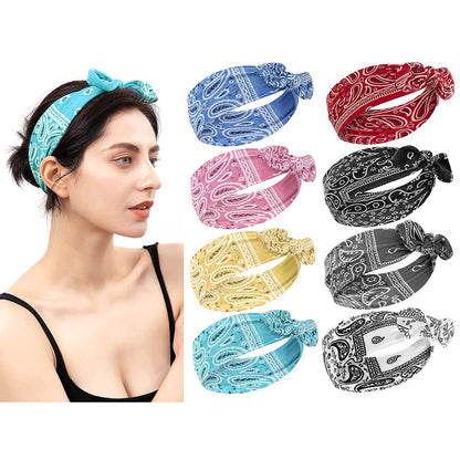 Habibee 8 Pcs Headbands for Women Boho Rabbit Ear Wide Headbands Flower Printed Hair Band with Bows Fashion and Sport Hair Accessories for Women and Girls Apparel & Accessories > Clothing Accessories > Bandanas & Headties habibee Boho-C  