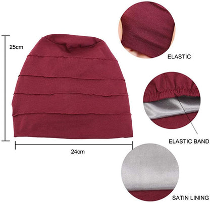 Ever Fairy 3 Colors Chemo Cancer Head Scarf Hat Cap Ethnic Cloth Print Turban Headwear Women Women'S Ruffle Beanie Scarf (Navy+Khaki+Wine) Apparel & Accessories > Clothing Accessories > Headwear Ever Fairy   