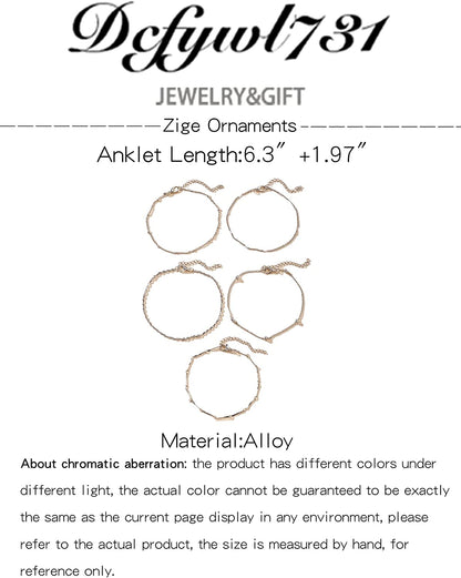 Five Layered Anklet Bracelets for Women Silver Gold Beaded Chain Anklet for Teen Girls Boho Multi-Layered Anklet Bracelets Beach Foot Chain Jewelry Jewelry Gifts Apparel & Accessories > Jewelry > Anklets Dcfywl731   