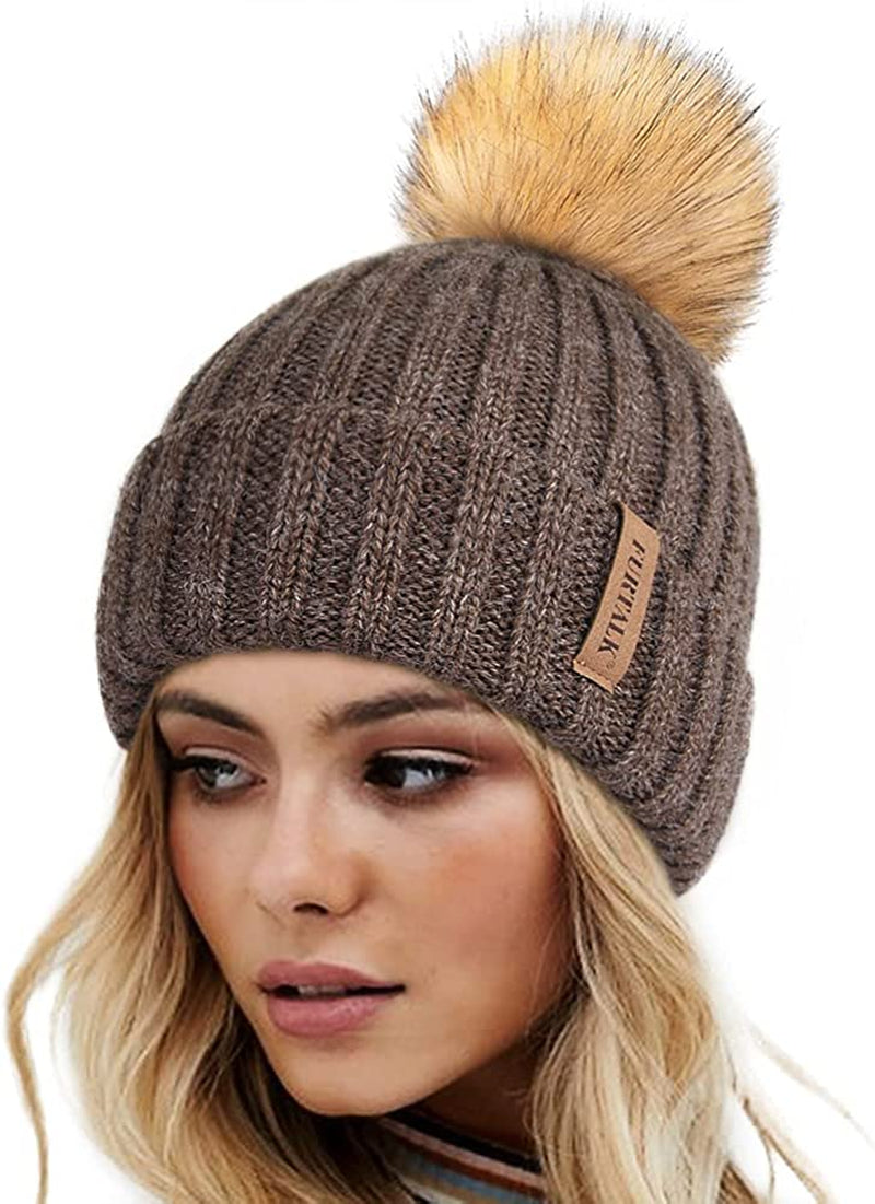 FURTALK Womens Winter Knitted Beanie Hat with Faux Fur Pom Warm Knit Skull Cap Beanie for Women… Apparel & Accessories > Clothing Accessories > Hats KYLIE MAX 30-mixed Browm  