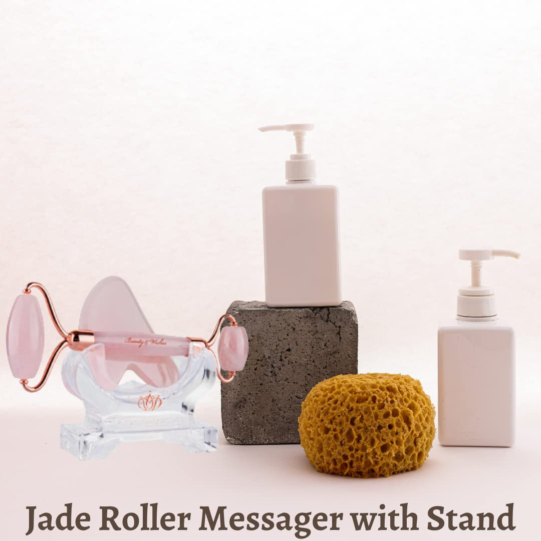 Jade Roller & Gua Sha for Face - 4 in 1 - Helps Reducing Puffiness, Wrinkles, Fine Lines - Authentic Brazilian Rose Quartz Face Massager Kit for Improved Skin Circulation, Drainage, Elasticity Health & Beauty > Personal Care > Cosmetics > Cosmetic Tools > Skin Care Tools BEAUTY & WISHES   