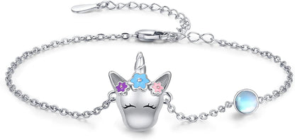 TANGPOET 925 Sterling Silver Anklet Bracelet for Women, Dainty Charm Bracelets Animal Jewelry Birthday Gifts for Mother Daughter Teens Girls Apparel & Accessories > Jewelry > Anklets TANGPOET Unicorn Bracelet  