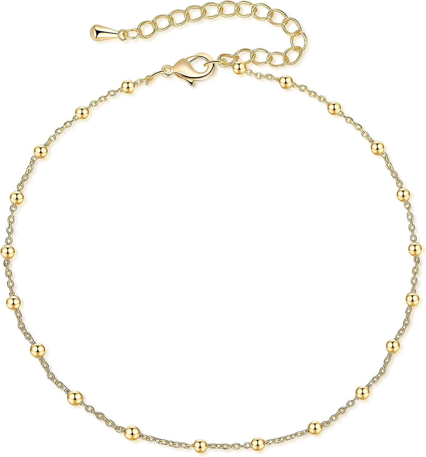 Kyerlyn Dainty Simple Chain Anklet for Women 18K Gold/Silver Plated Summer Beach Beaded Evil Eye Moon Figaro Butterfly Satellite Cuban Pearl Flat Marina Anklet Gift Apparel & Accessories > Jewelry > Anklets Kyerlyn Beaded-Gold  