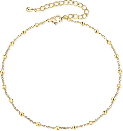 Kyerlyn Dainty Simple Chain Anklet for Women 18K Gold/Silver Plated Summer Beach Beaded Evil Eye Moon Figaro Butterfly Satellite Cuban Pearl Flat Marina Anklet Gift Apparel & Accessories > Jewelry > Anklets Kyerlyn Beaded-Gold  