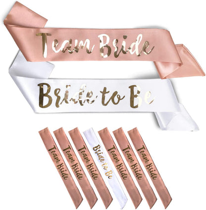 Team Bride 7Pc Satin Sash Set - Sophisticated & Fun Party Favors for Bachelorette Party, Bridal Shower & Wedding Party (7Pc Set, Rose Gold) Apparel & Accessories > Clothing Accessories > Sashes Life is a Party Rose Gold 7 Count (Pack of 1) 