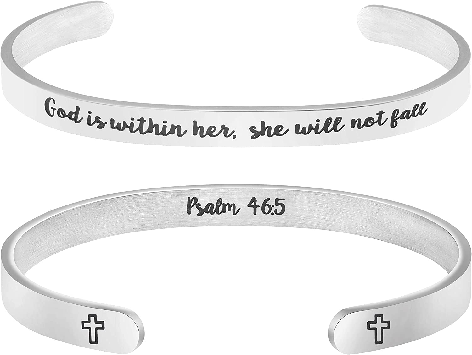 Christian Bracelets for Women Inspirational Gifts Bible Verse Religious Faith Jewelry Cuff Bracelet Mothers Day Christmas Birthday Jewelry for Her Mother Daughter Apparel & Accessories > Jewelry > Bracelets Memgift Psalm 46:5-God is within her, she will not fall  