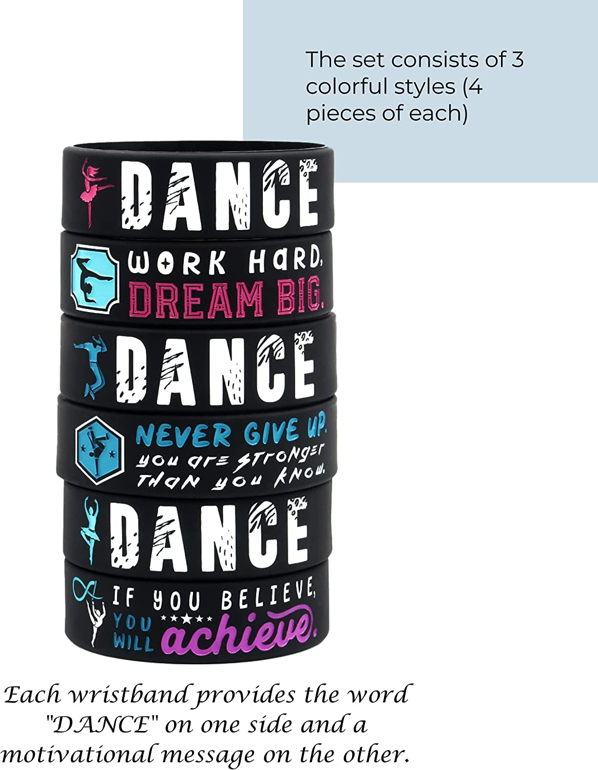 Inkstone Dance Bracelets | (12-Pack) Sports Motivational Quotes "If You Believe You Will Achieve" | Durable | Encouraging Gifts for Team, Friends, Colleagues, and Employee Apparel & Accessories > Jewelry > Bracelets Inkstone   