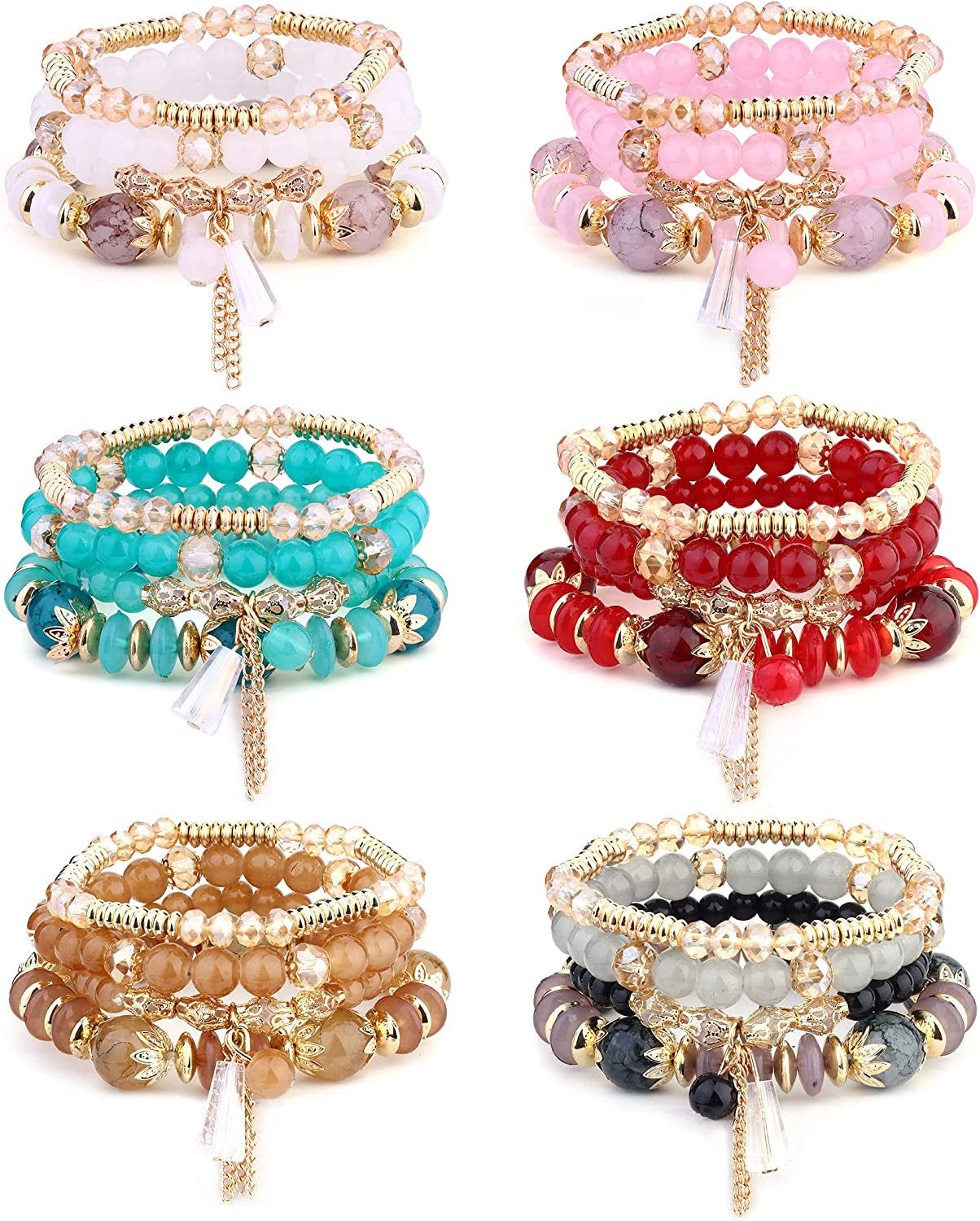 MILACOLATO 6Sets Boho Bead Bracelets Set Multilayered Stackable Bracelets Comfortable Stretch Bracelets Multicolor Bohemian Charm Bracelets for Women Girls Apparel & Accessories > Jewelry > Bracelets MILACOLATO 6 Sets-Tassel  