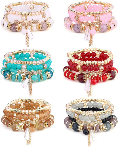 MILACOLATO 6Sets Boho Bead Bracelets Set Multilayered Stackable Bracelets Comfortable Stretch Bracelets Multicolor Bohemian Charm Bracelets for Women Girls Apparel & Accessories > Jewelry > Bracelets MILACOLATO 6 Sets-Tassel  