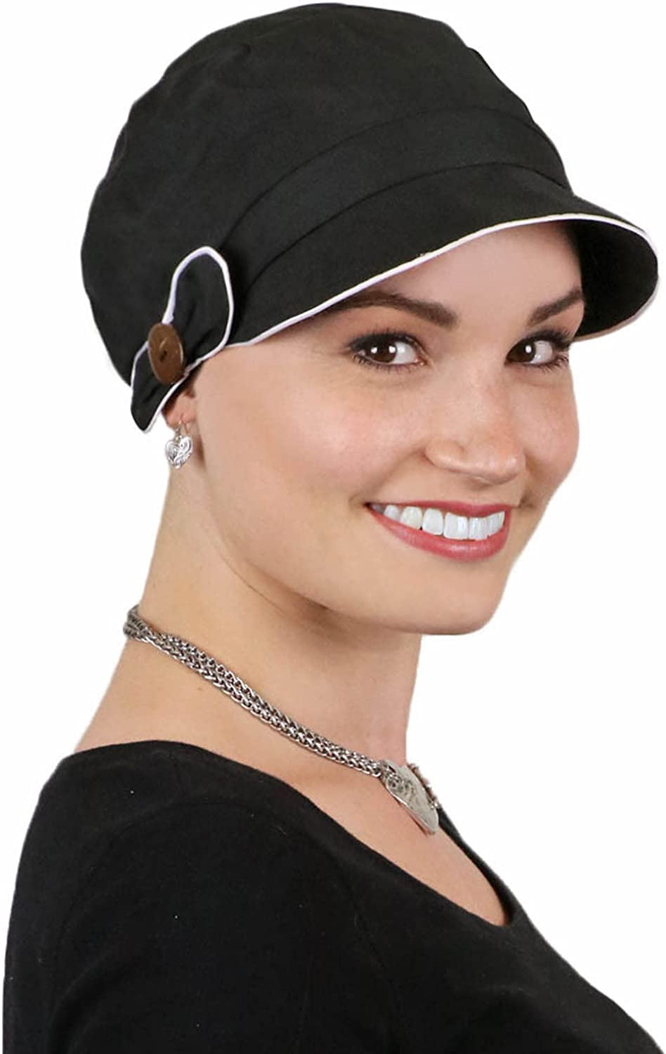 Newsboy Cap Summer Hats for Women 50+ UPF Visor Chemo Headwear Cancer Hair Loss 100% Cotton Small or Medium Heads Barcelona Apparel & Accessories > Clothing Accessories > Headwear Hats Scarves & More Black  