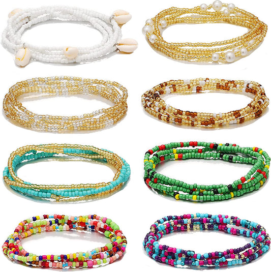 RLMOON 24-50Inch Waist Beads for Women African Waist Beads plus Size Layered Belly Bead Body Chain Waist Beads Colorful Waist Jewelry(8Pcs) Apparel & Accessories > Jewelry > Body Jewelry RLMOON Multicolor A 27.5 Inches 
