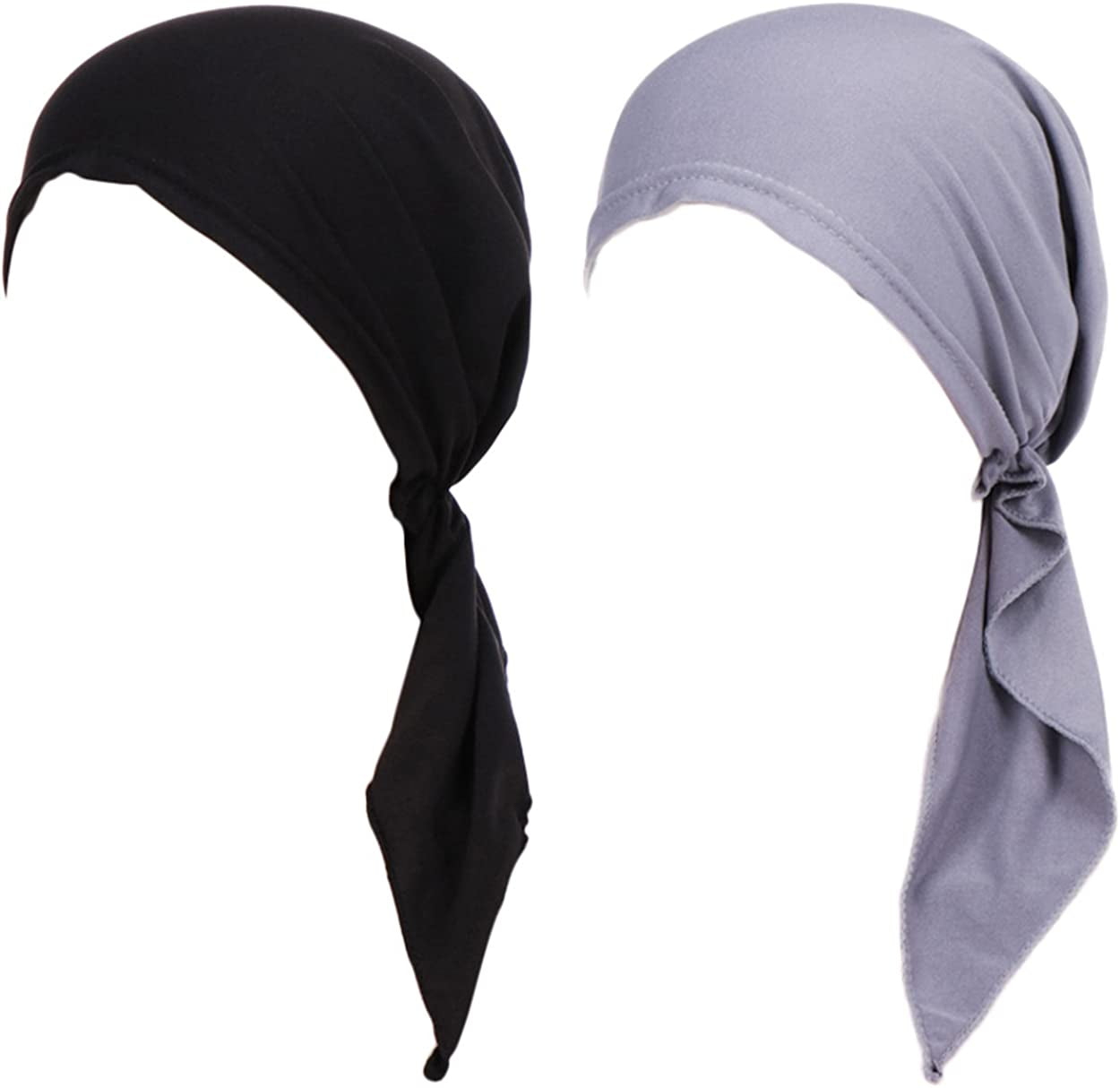 Summer Chemo Scarf Lightweight Silky Beanie Ruffle Cap Cancer Headwear for Womens Apparel & Accessories > Clothing Accessories > Headwear DancMolly Black+grey  